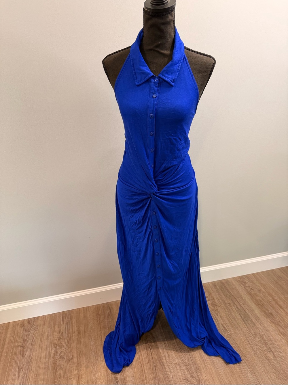Royal Blue Halter Knot-Front Maxi Dress